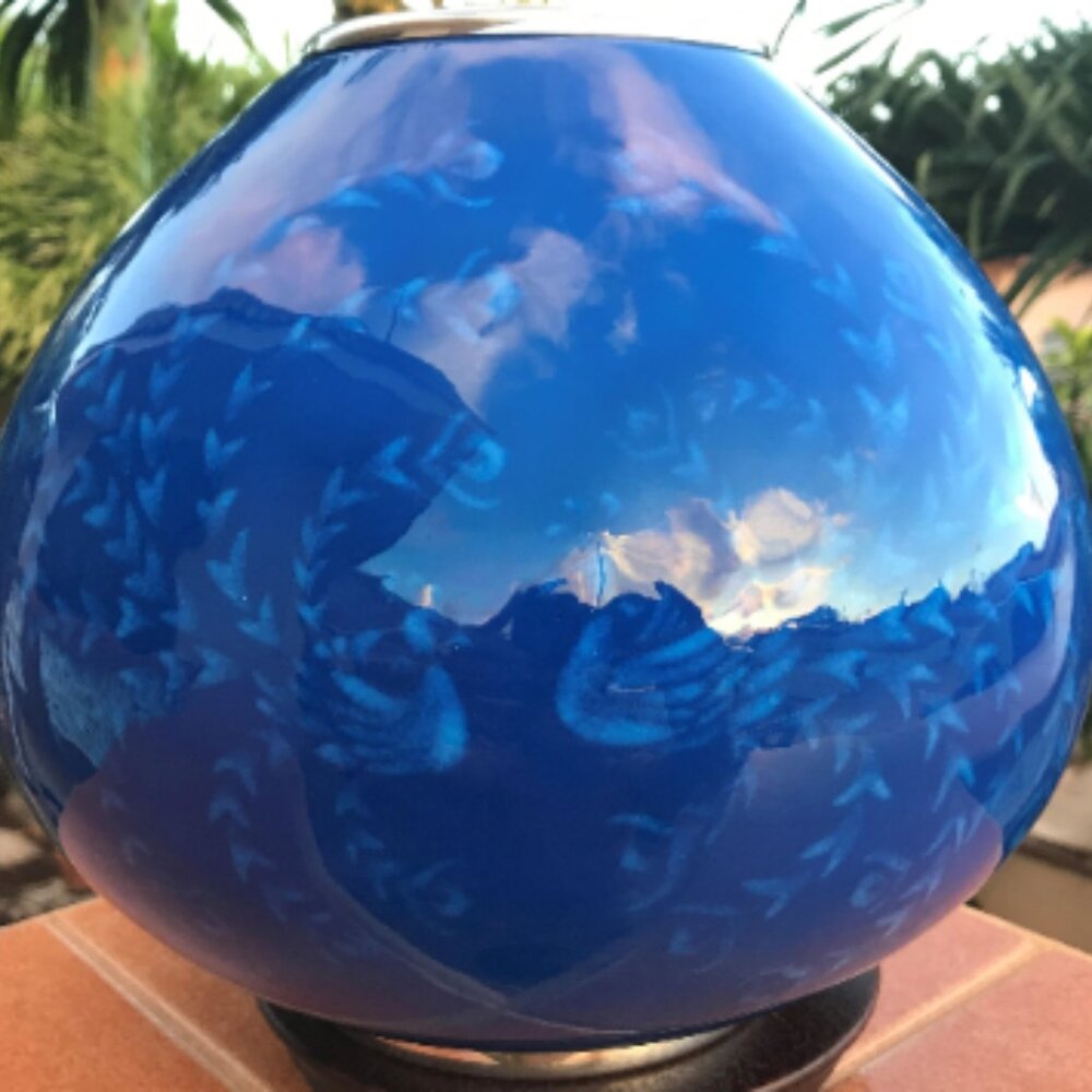 Phoenix or Peacock Shippo Wireless Cloisonne Blue Vase by Yoshida Takeshi